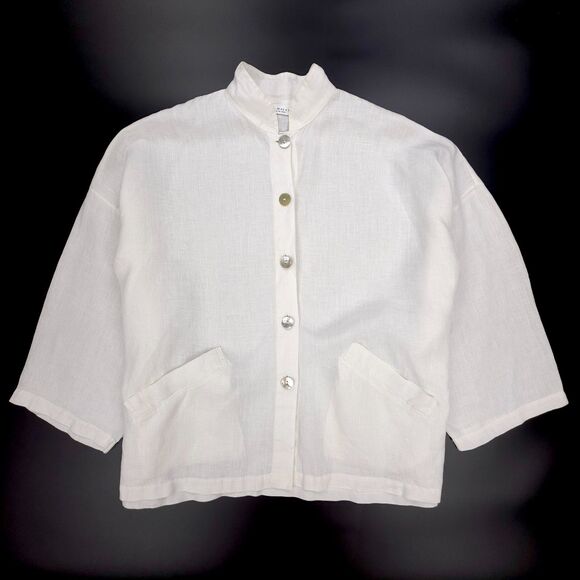 BRYN WALKER 100% Linen Danuta Jacket Button Down Shirt Jacket Lagenlook Minimal - Picture 6 of 9